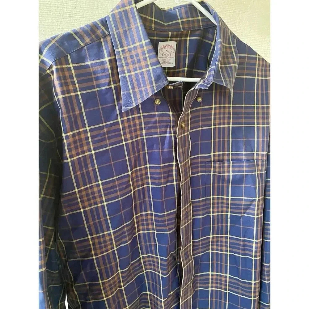 Brooks Brothers Original Polo Shirt Mens XL Blue Plaid Non Iron Cotton Fall